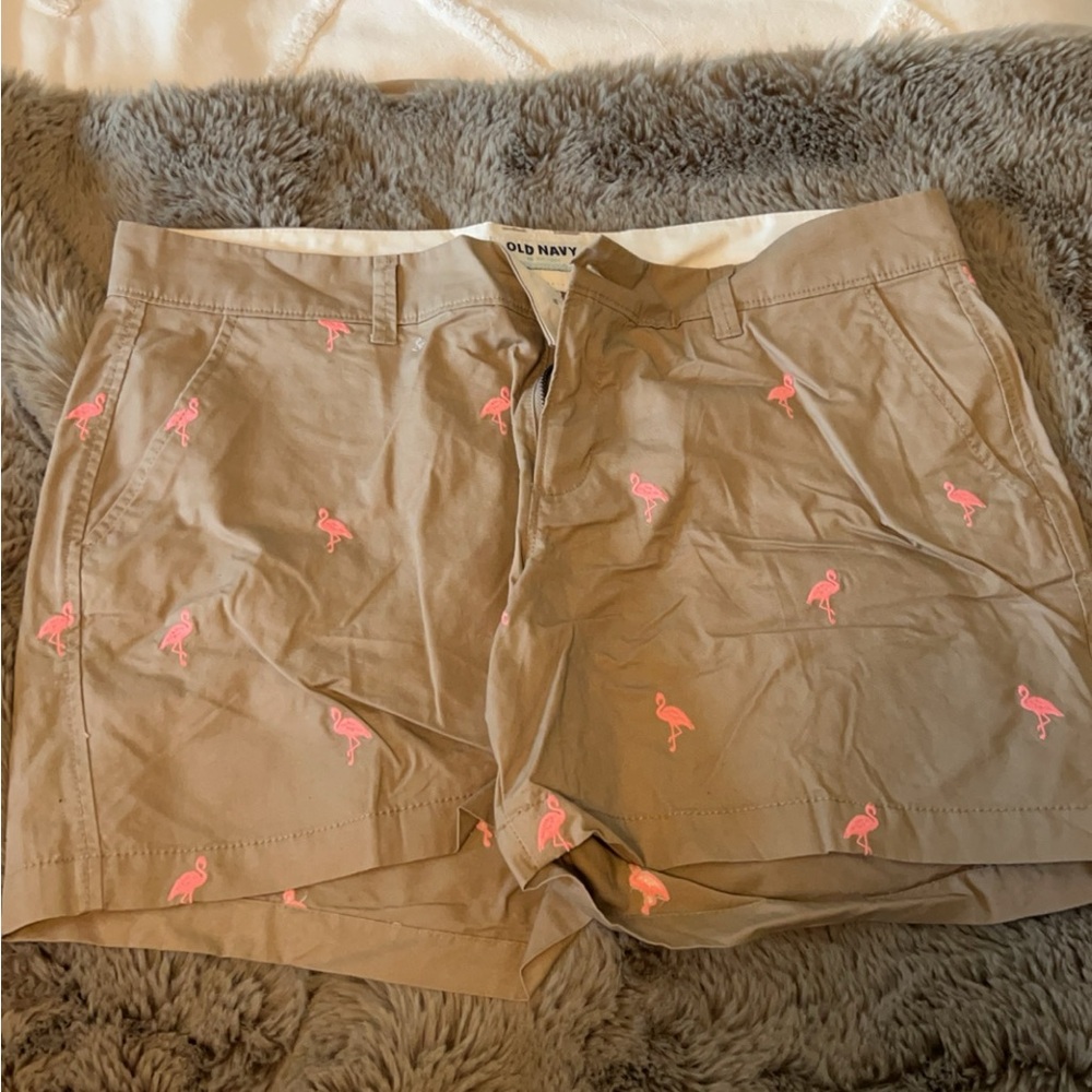 Old Navy size 12 brown w/pink flamingos shorts